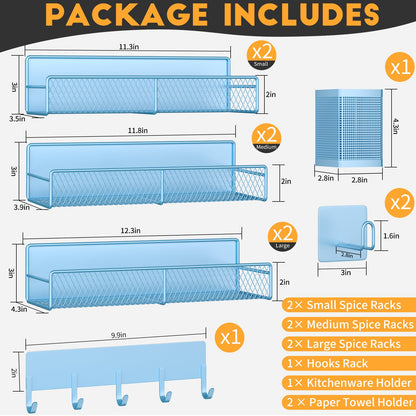 Magnetic Spice Rack for Refrigerator, 6 Pack 100% Metal Strong Magnet Shelf, Space Saving Spice Organizer, Home Kitchen Laundry Room Storage Organization W/ Paper Towel Holder, Utensils Racks (Grey)
