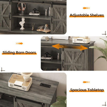 GarveeLife 66 in Farmhouse Sideboard Buffet Cabinet with Power Outlets, Entertainment Center with Sliding Barn Door & Large Storage Cabinets w/Adjustable Shelf, 28 in Tall TV Media Console, Dark Grey