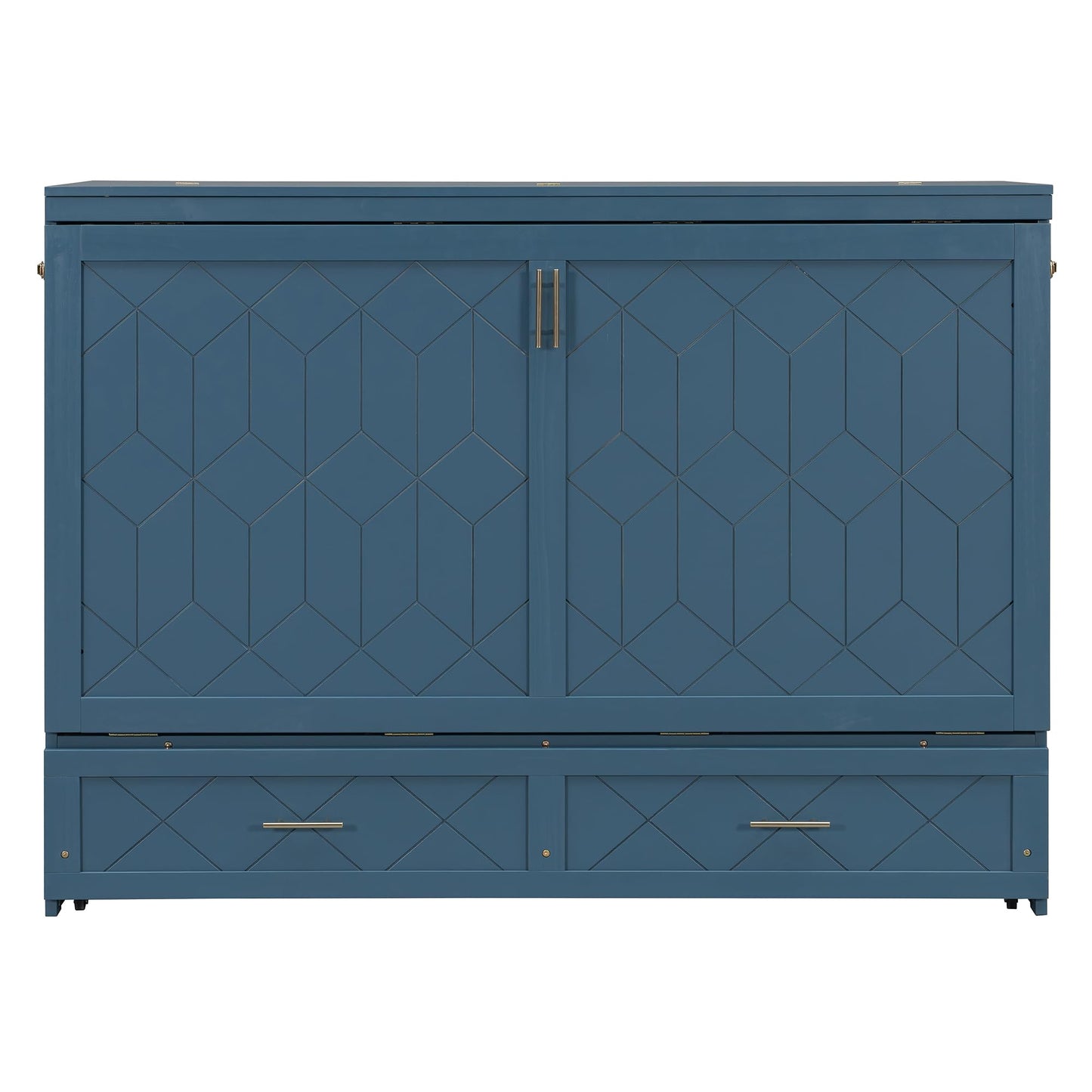 Merax Queen Size Murphy Cabinet Bed with Storage Drawers, Wall Murphy Bed with a Set of Sockets & USB Ports, Folding Platform Bed for Small Room