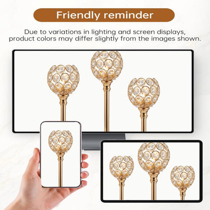 HearthLume Candle Holder Candlestick Holders- 2Set Gold Crystal Pillar Candle Holders,Metal Candlestick Stands for Wedding Centerpieces,Table Decor for Church,Valentine's Day Housewarming Gift,6Pcs