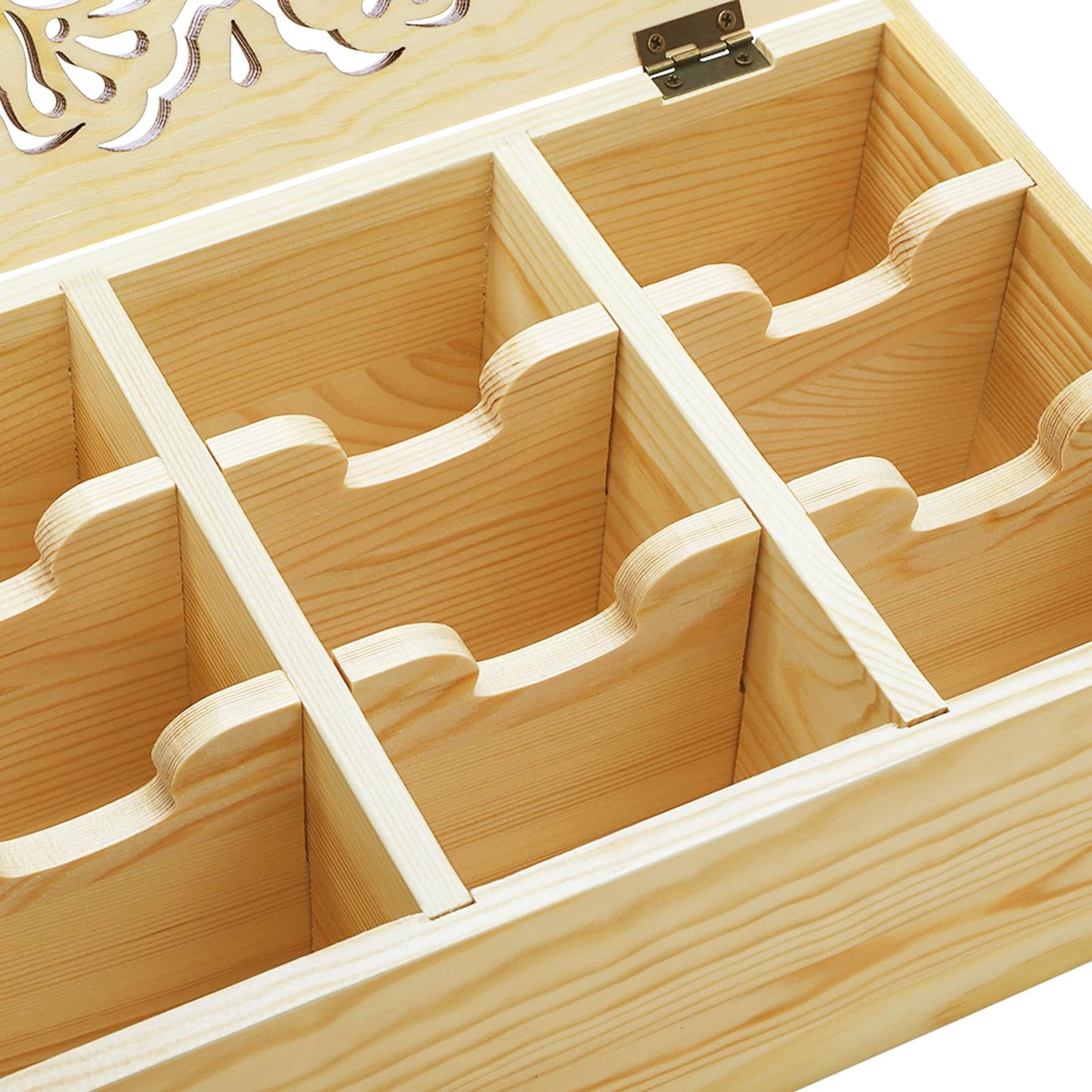 WRINGKIT Tea Bag Organizer Box, Wooden Tea Bag Chest Holder Container with 9 Compartment Floral Carved Lid, Multi-Functional Decorative Box for Storage Sugar Packet, Sweets, Christmas Gift