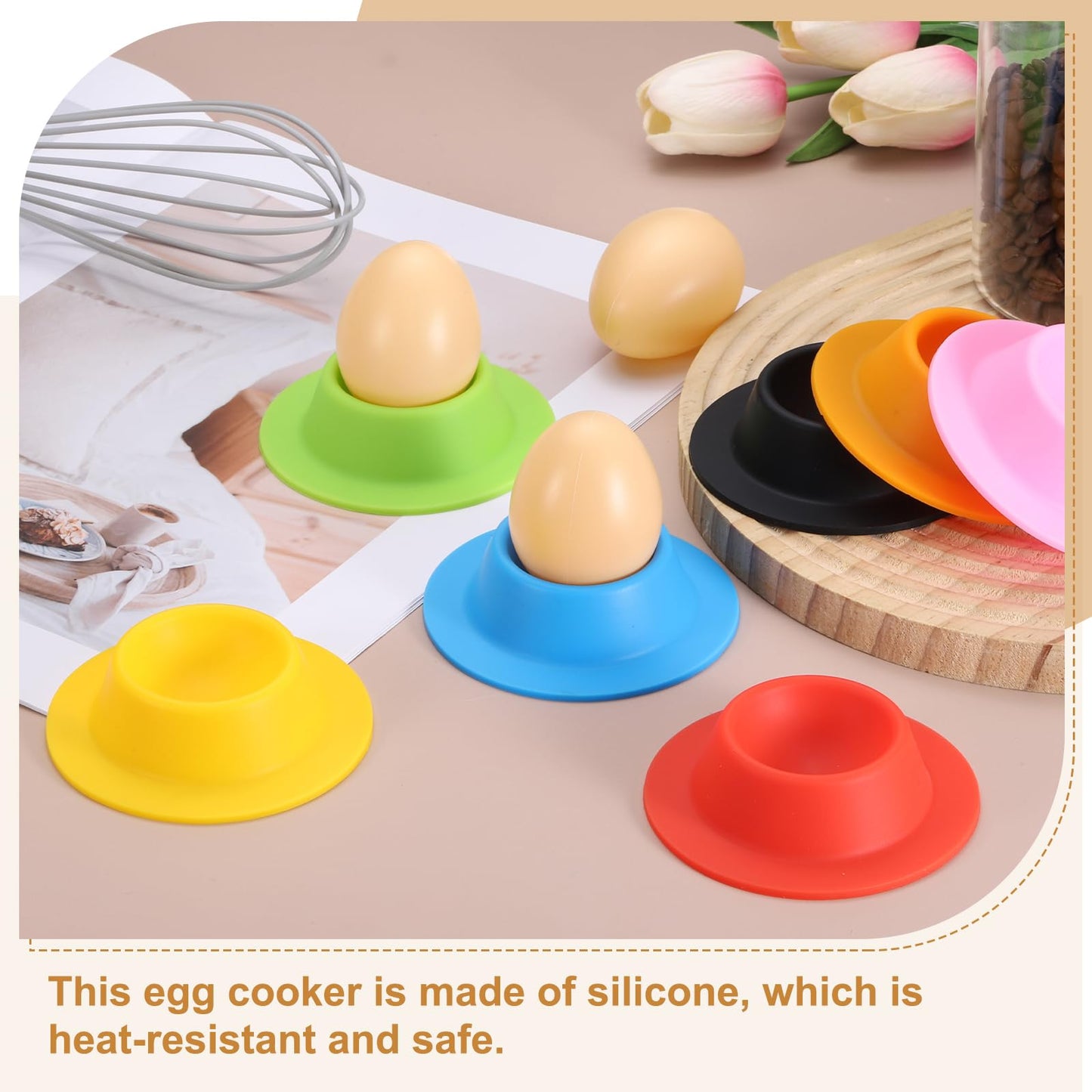 uxcell 4 Pack Soft Boiled Egg Holder, Nonstick Silicone Egg Poacher Cups Poached Cups Kitchen Breakfast Gadget for Microwave Air Fryer Stove Top Cooking Boiled Poached, Orange