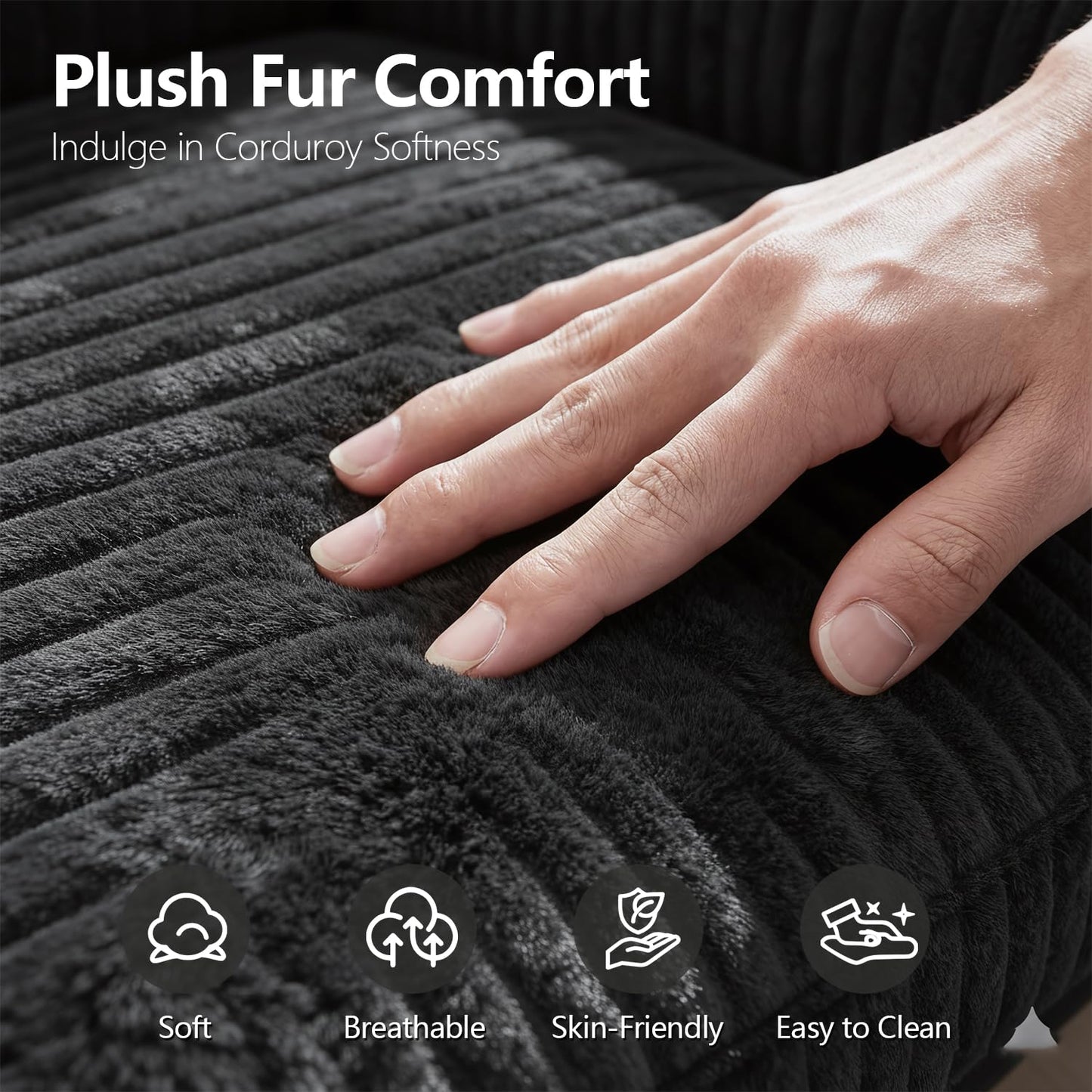 67" Oversized Chaise Lounge Chair Indoor, Soft Boneless Cloud Couch with 3 Pillows, 4 Side Pockets and 2 Cup Holders, Comfy Corduroy Sleeper Couch for Living Room Bedroom