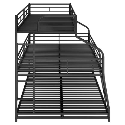 Bellemave Heavy Duty Triple Bunk Bed for Multiple Kids,Twin XL Over Full XL Over Queen Size Triple Bunk Bed with Long and Short Ladder for 3 Kids,Unique Curved Metal Frame,Black