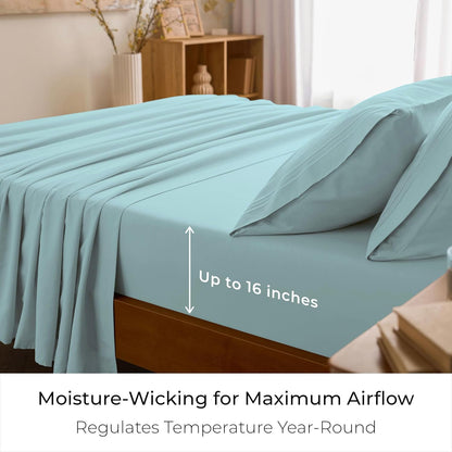 Mellanni Queen Sheets Set - 4 PC Luxury Bedding Collection | Extra Soft, Cooling, Wrinkle-Resistant (Aqua)