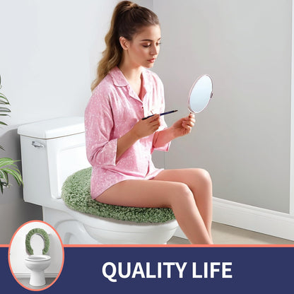 Baahrnom Luxury Soft Microfiber Toilet Lid Cover Machine Washable Solid Toilet Seat Cover 17.5" x 15" Adjustable Rubber Backing Fits Most 16-17.5" L x 14-16" W Round Oblong and Elongated Toilet Seat