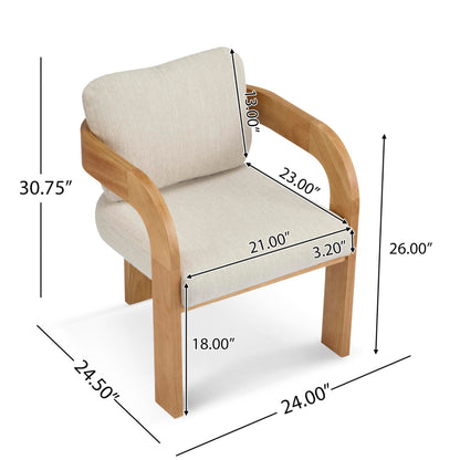 Christopher Knight Home Yorick Modern Dining Chair Set of 2 with Cushion, Solid Wood Dining Room Armchair Set, Curved Backrest Kitchen Side Chair, Living Room Comfy Extra Seat, Natural+Beige