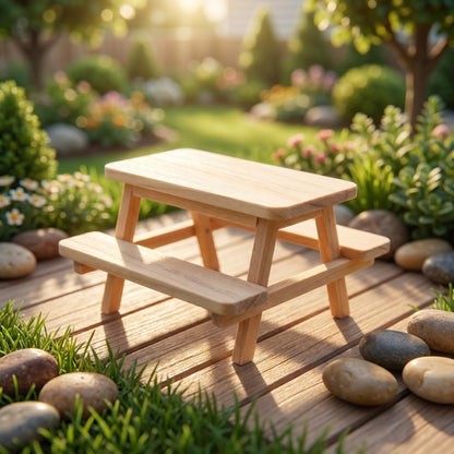 OATIPHO 1:12 Scale Mini Wooden Picnic Table, Unfinished Miniature Dollhouse Furniture Outdoor Accessories, Patio Desk Prop for Fairy Garden, DIY Crafts 3-4 Inch Figures