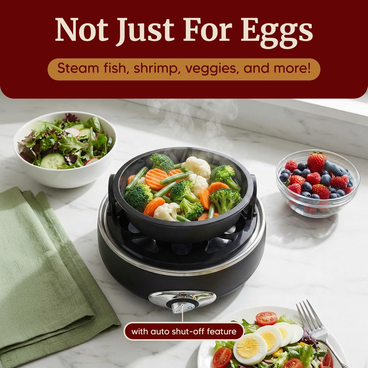 Elite Gourmet EGC007CHC# Rapid Egg Cooker, 7 Easy-To-Peel, Hard, Medium, Soft Boiled Eggs, Poacher, Omelet Maker, Auto Shut-Off, Alarm, 16-Recipe Booklet, Charcoal Grey