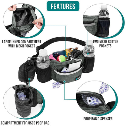 PetAmi Dog Fanny Pack, Treat Pouch for Dog Walking, Training, Built in Poop Bag Dispenser, Water Bottle Holder, Collapsible Bowl, Pet Treat Waist Belt for Hiking, Running, Kibbles (Camo Black)