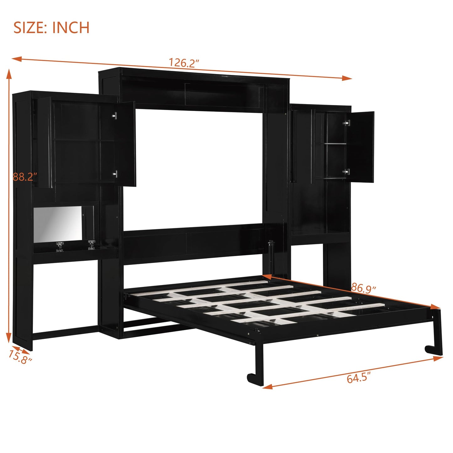 Ball & Cast Murphy Bed Queen Size,Wood Storage Hide Cabinet Wall Beds with Desk and Vanity,Space-Saving Bedroom Furniture w/Cabinets & Mirror,can be Folded for Home Office,Study,Guest Room,Espresso