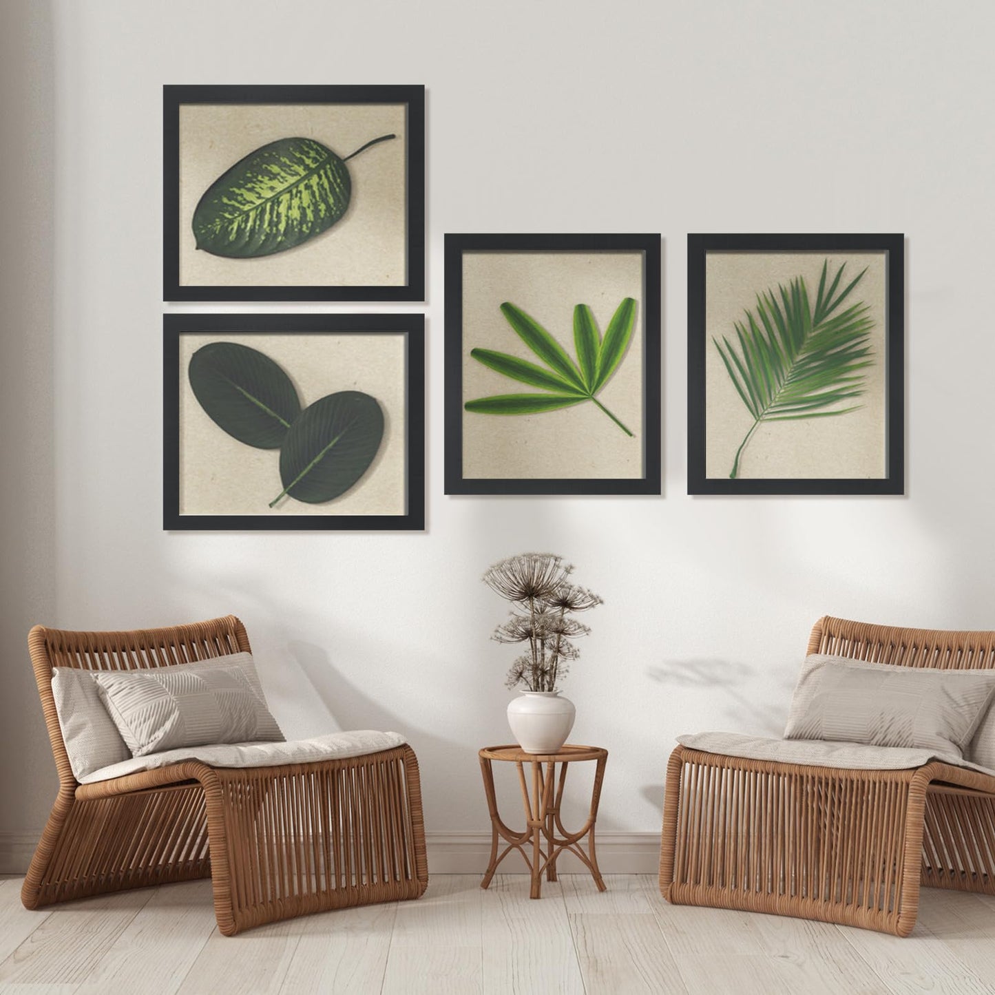 Qunclay 4 Pcs 8 x 10 Inch Canvas Floating Frame Black Floater Frames for Canvas Painting Wood Vertical and Horizontal Wall Hanging Frame with Adhesive Strips for Prints Oil Painting Diamond Decor