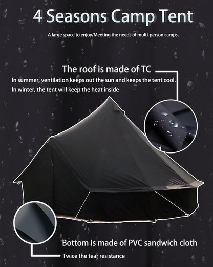 Kanggogo Canvas Tent,Bell Tent Yurt with Stove Jacks,Luxury Glamping Tent,Zipped Removable Floor for Glamping Truck Car Camping,Breathable/Windproof/Family Camping All Year Living 4/5person(Black-13')
