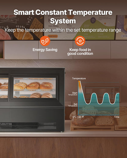 VEVOR Refrigerated Display Case, 7.1 Cu.Ft./190L Countertop Pastry Display Case, 2-Tier Commercial Cake Refrigerator with LED Lighting, TURBO Cooling, Frost-Free Air-Cooling, for Bakery, Dessert Shop