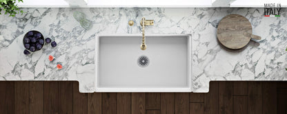 Ruvati 33 x 20 inch Fireclay Reversible Farmhouse Sink - Apron-Front Single Bowl Kitchen Sink - Resistant to High Temperatures - White - Made in ITALY - RVL2300WH