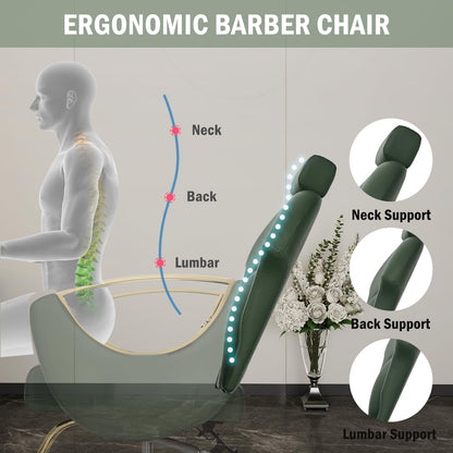 Tythical Salon Chair for Hair Stylist, 360° Swivel Reclining Barber Hair Styling Chair, Height Adjustable Spa Beauty Equipment for Home Barbershop, Green Gold