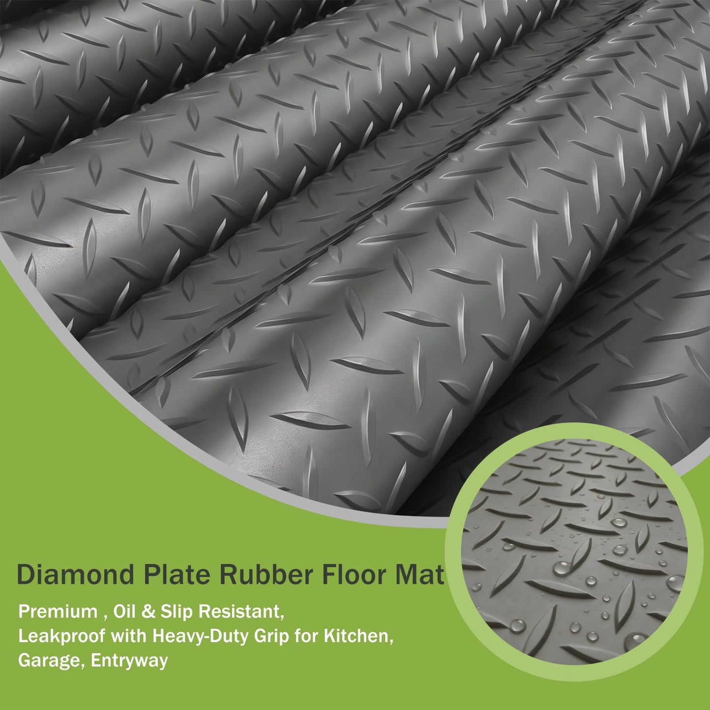 FomanXtre 10x20 FT Gray Garage Floor Mat, 2.8mm Thickened Flooring Roll for Under Car Diamond Plate PVC Rubber Mat with 20 Pcs Tapes, Non-Slip Floor Mat for Garage, Warehouse, Gyms, Trailer