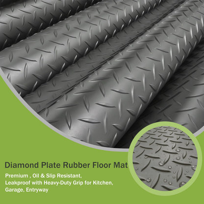 FomanXtre 10x20 FT Gray Garage Floor Mat, 2.8mm Thickened Flooring Roll for Under Car Diamond Plate PVC Rubber Mat with 20 Pcs Tapes, Non-Slip Floor Mat for Garage, Warehouse, Gyms, Trailer