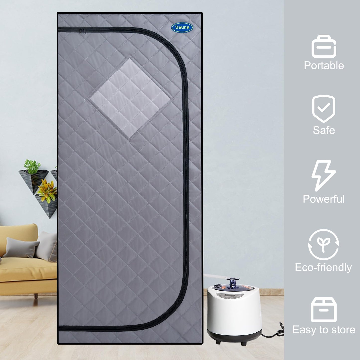 Gecheer Full-Size Portable Grey Steam Sauna Tent for Home Use – Includes Steam Generator, Remote Control, Foldable Chair, Timer, PVC Frame & 360° Steam Nozzles