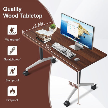 JNMDLAKO Conference Table 8 ft, Folding Conference Room Tables On Wheels - Mobile Rectangle Large Meeting Seminar Tables,Flip Top Mobile Training Room Table for Office Business Classroom