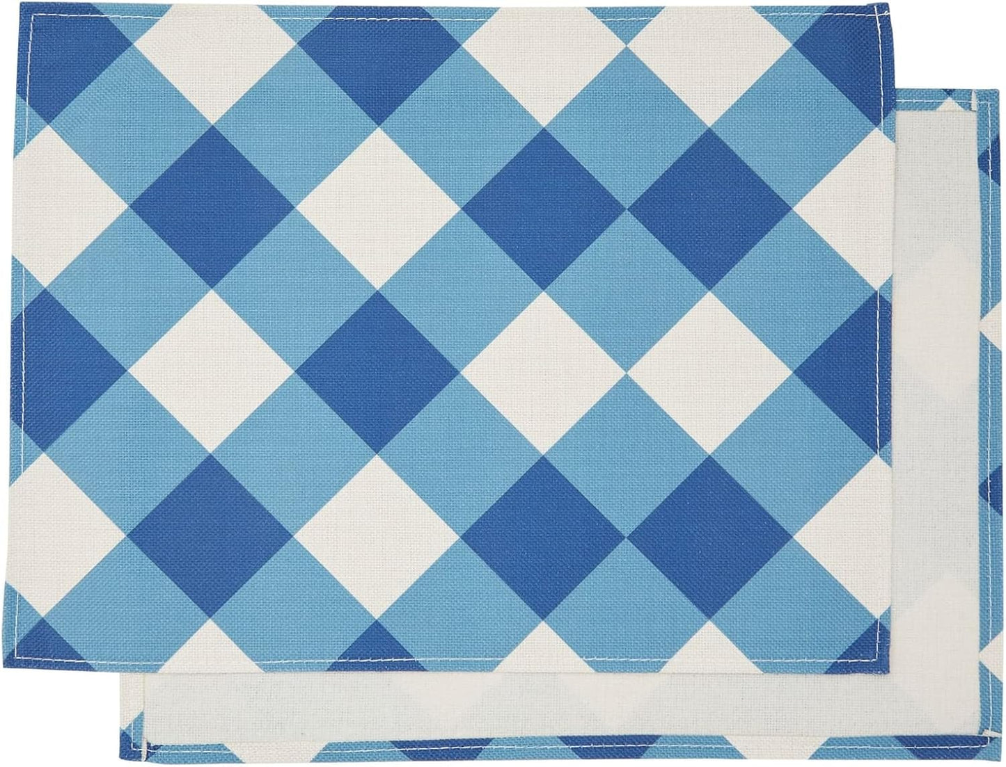 Set of 6 Blue and White Plaid Cloth Placemats, Washable Table Mats with Buffalo Design for Dining Table
