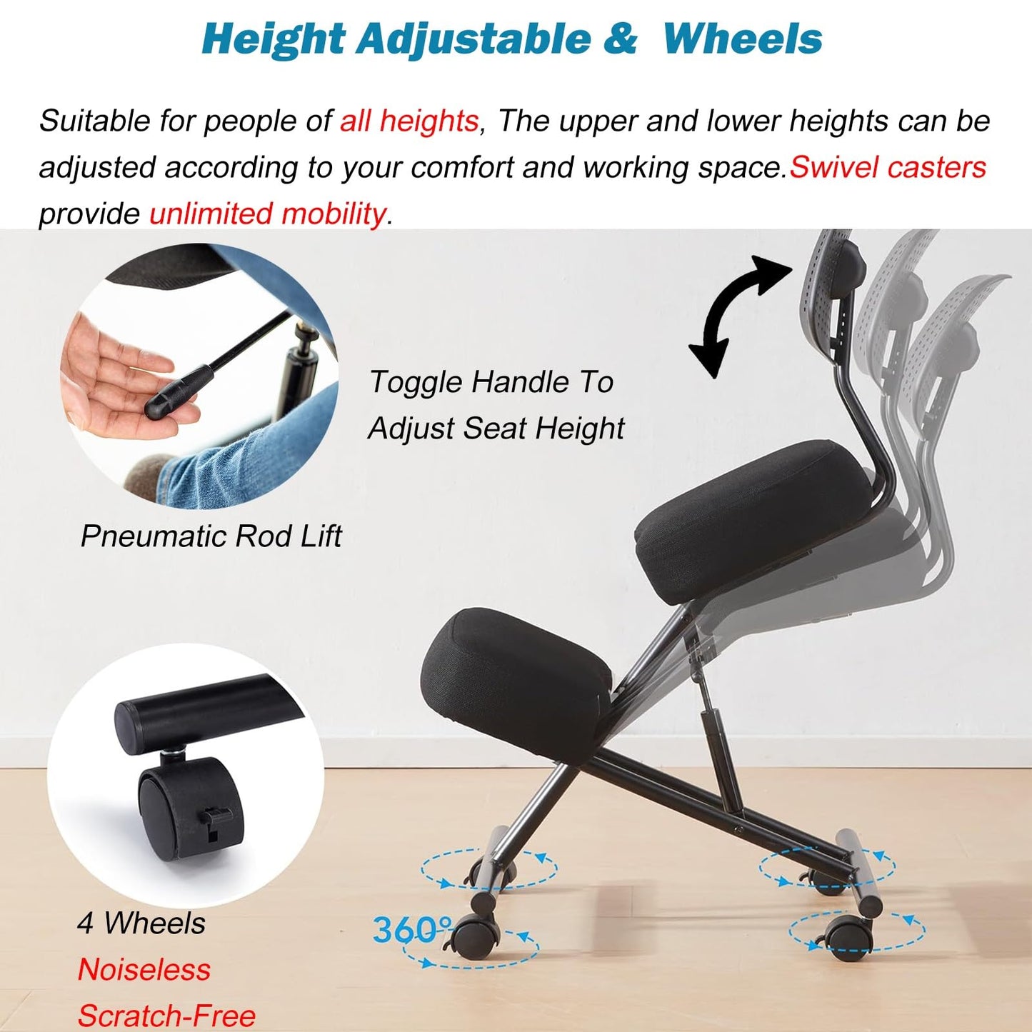 Office Chair Cross Legged Chair，Height Adjustable Ergonomic Office Chair with 360° Casters, Meditation Chair with Back, Kneeling Chair for Fitness Fanatics/Home Workers/Yoga Lovers