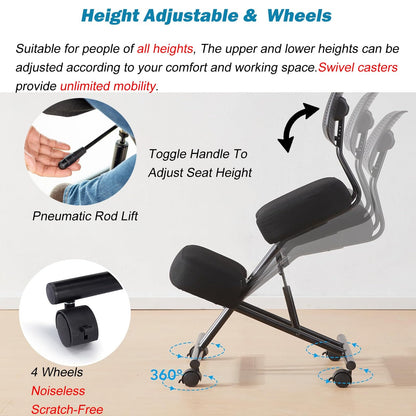 Office Chair Cross Legged Chair，Height Adjustable Ergonomic Office Chair with 360° Casters, Meditation Chair with Back, Kneeling Chair for Fitness Fanatics/Home Workers/Yoga Lovers