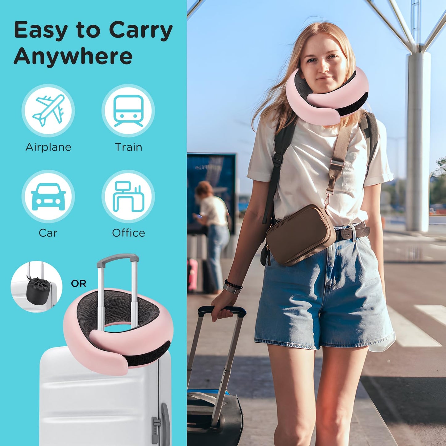 Neck Pillow Airplane,100% Pure Memory FoamTravel Neck Pillow Travel Neck Support Ergonomic &Portable Design Best for Sleeping Plane Car Train Office Flight (Small Grey)