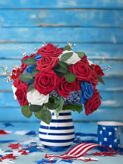 InnoGear Artificial Flowers, 50 Pcs Dark Red Foam Fake Roses Bulk with Stems for Mother's Gift Decoration Celebration DIY Wedding Bouquets Centerpieces Bridal Shower Party Christmas Tree