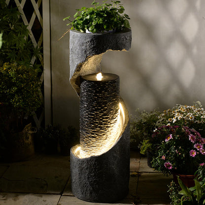 Tankana 35.5" H Water Fountain with Planter, Modern Spiral Waterfall for Outdoor and Indoor, Bubbling Garden Fountain with LED Light for Patio, Deck, and Living Room Corner
