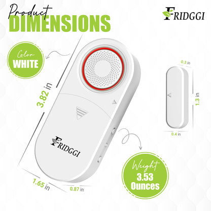 3in1 Alarm - Door Ajar Alarm, Door Chime with Delay, 0/5/10/30/60 Seconds, 2/5 Minutes, Close Door Reminder, 80 to 120 dB, Time Delay Alert When Left Open for Freezer, Home, Shop. (White)
