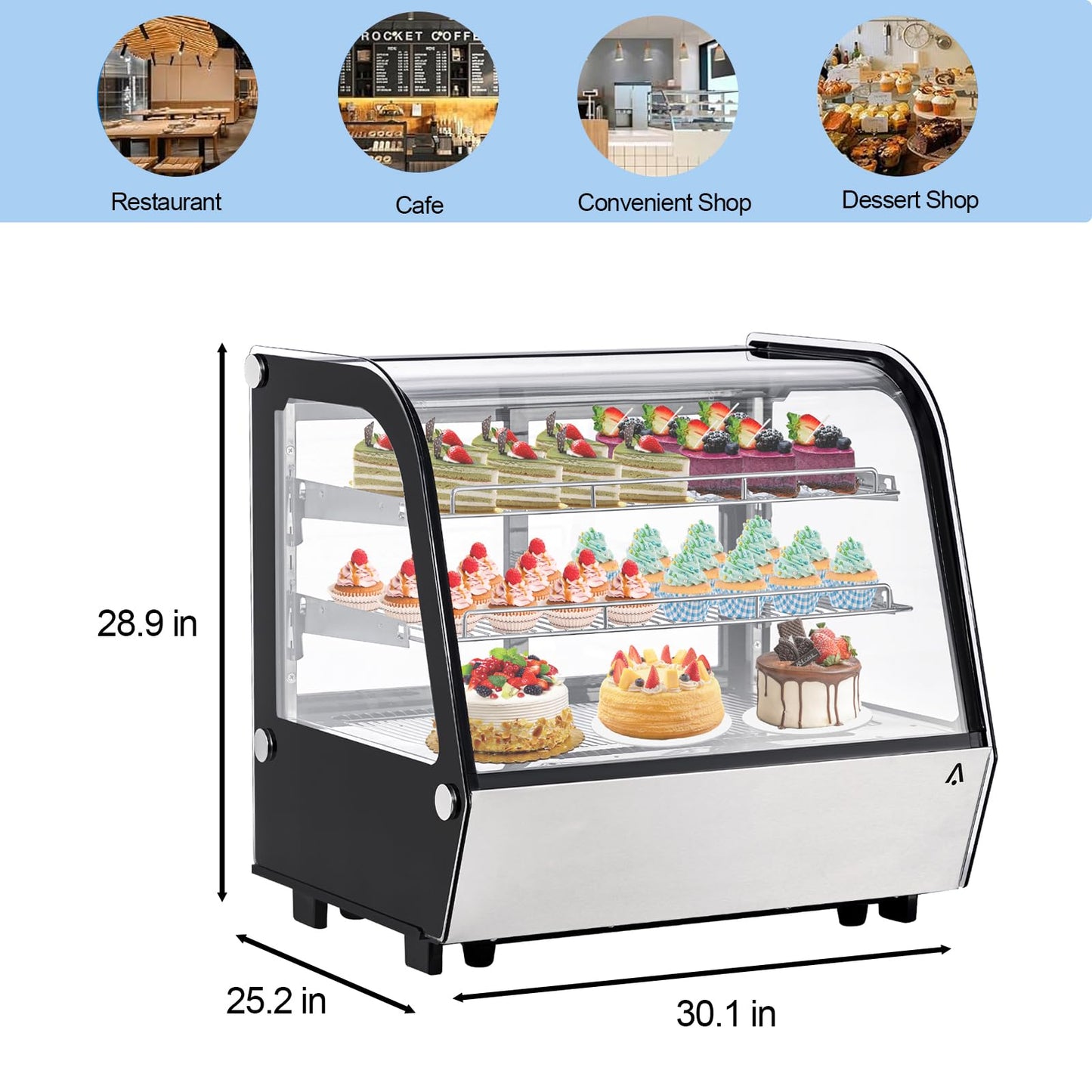 Refrigerated Display Case Countertop 4.2 Cu. Ft Commercial Display Refrigerator, Pastry Refrigerator w/LED Light Air-cooling Automatic Defrost Rear Sliding Door for Cafe Restaurant Countertop/Floor