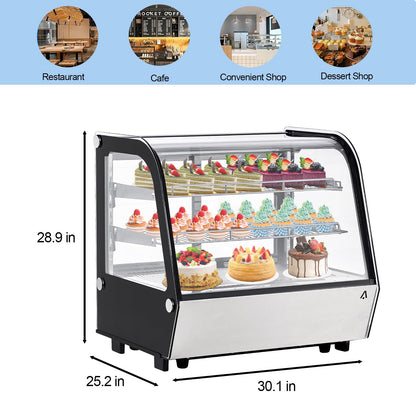 Refrigerated Display Case Countertop 4.2 Cu. Ft Commercial Display Refrigerator, Pastry Refrigerator w/LED Light Air-cooling Automatic Defrost Rear Sliding Door for Cafe Restaurant Countertop/Floor
