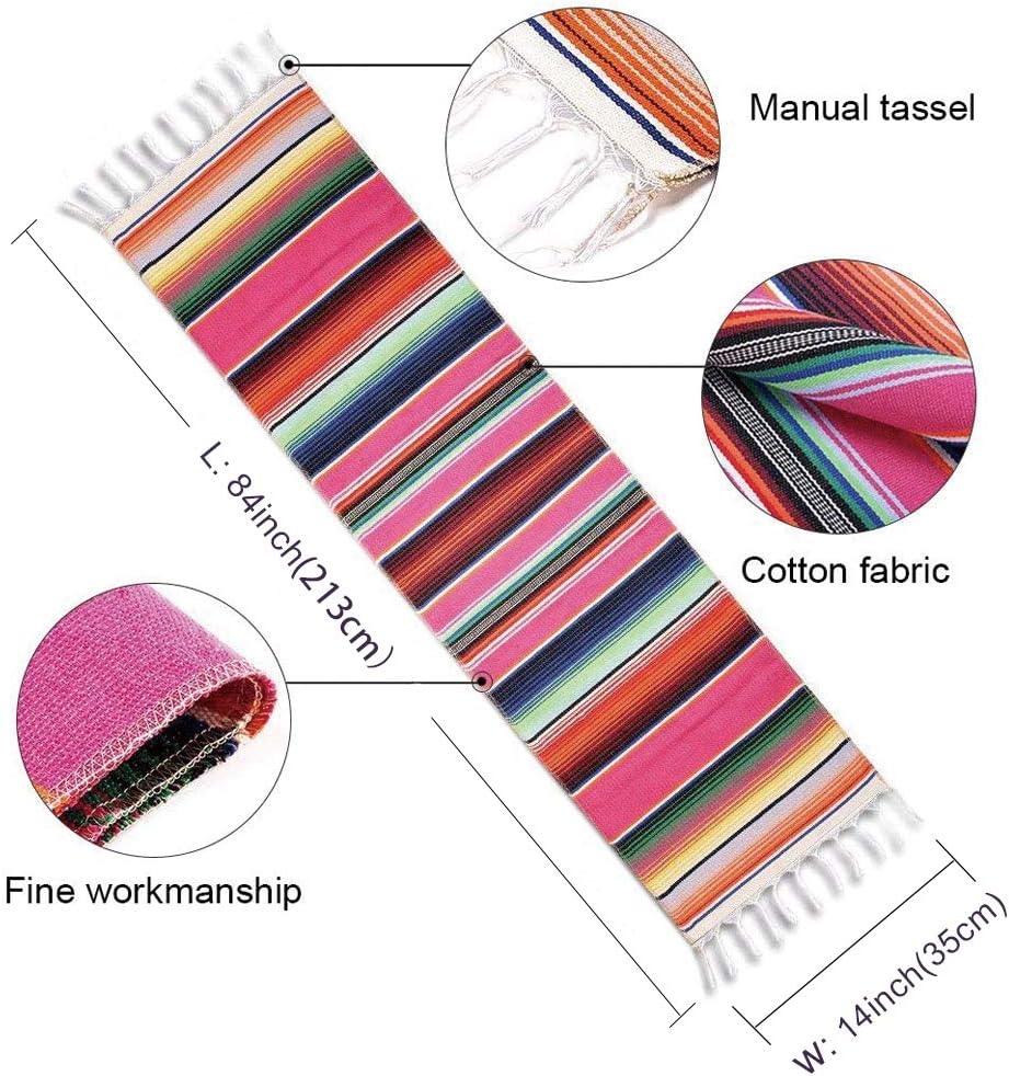 14 84 Inch Fowecelt Mexican Serape Table Runner x for Mexican Party Wedding Decorations Outdoor Picnics Dining Table