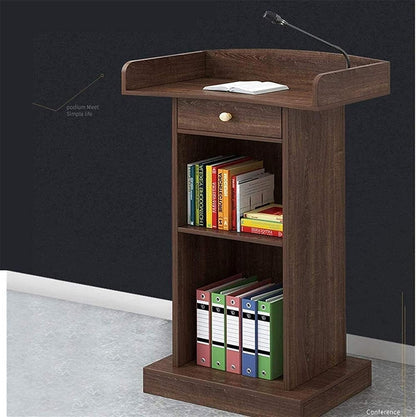 BKEKM Modern Lecterns Floor Standing with Drawers and Open Storage Podium Stand Pulpits for Churches Wooden Luxury Teacher Podiums