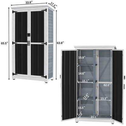 GDLF Outdoor Storage Cabinet Wood & Metal Garden Shed with Waterproof Roof and Sturdy Lockable Doors 66"
