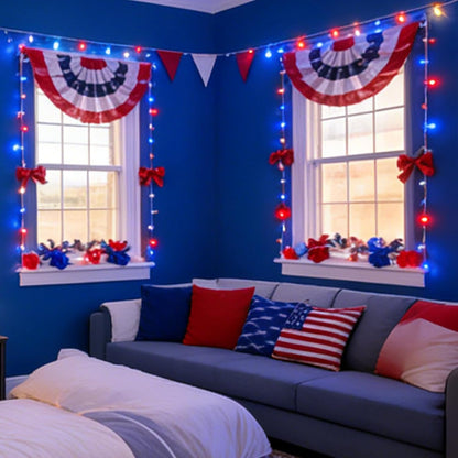 99ft 300LED 16 4th LAMPHOME Red White and Blue Patriotic String Lights, Modes Red White Blue LED Lights Plug