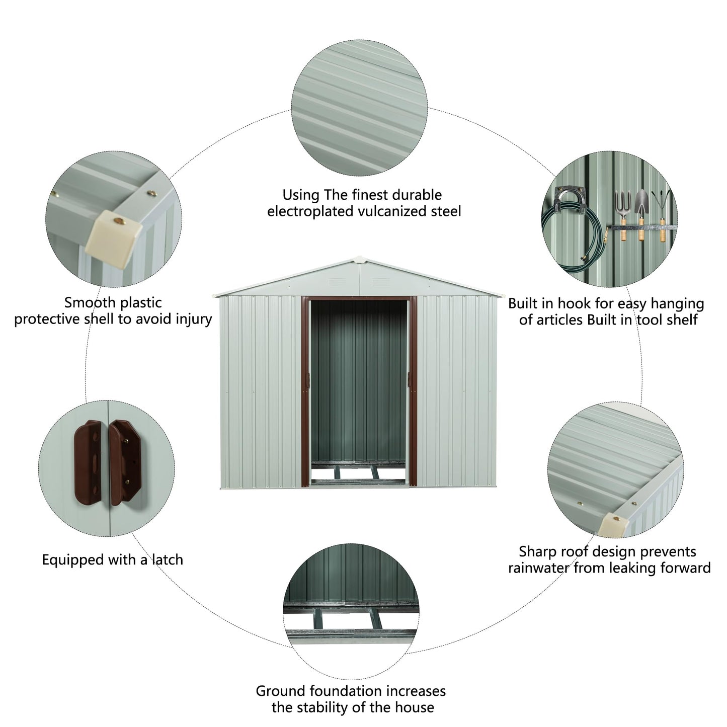 Favfurish 8 x 4 FT Outdoor Storage Shed with Side Window, Metal Garden Shed w/Sliding Doors & Lock, Floor Base and Air Vents, Utility Tool Storage House for Backyard Lawn, White