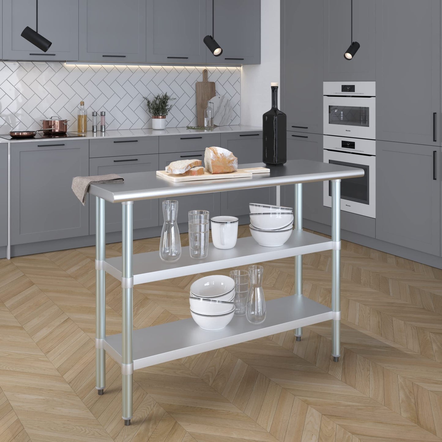 18" X 48" Stainless Steel Table with 2 Shelves | Commercial & Residential Kitchen Laundry Garage Utility Bench | NSF Metal Prep Table