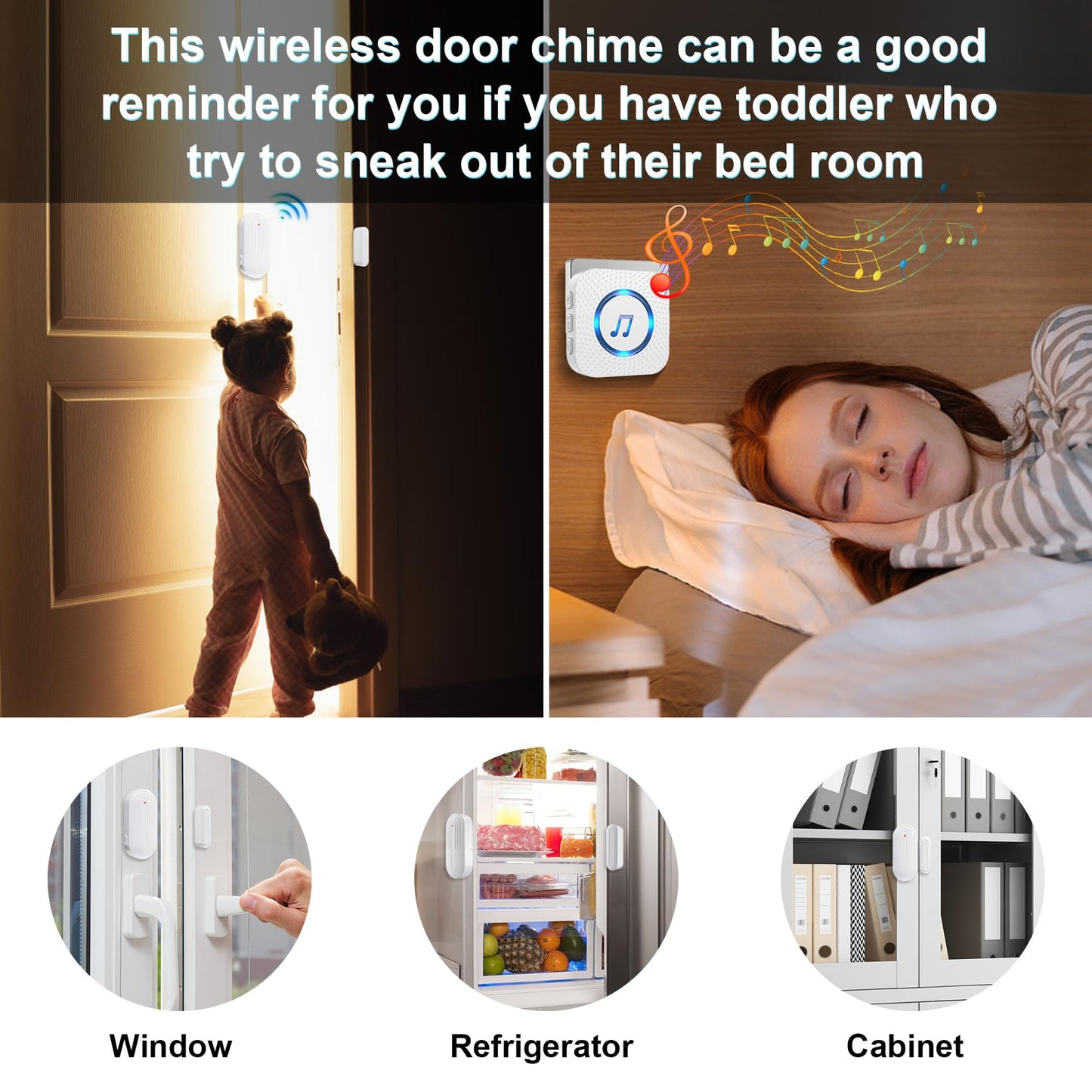 SanJie Wireless Door Chime Sensor, When Door Opens, Entry Alarm for Business/Home/Kids, 5 Adjustable Volume Ringer Alert 2 Sensors + 1 Receivers, 500 FT Range,26 Chimes