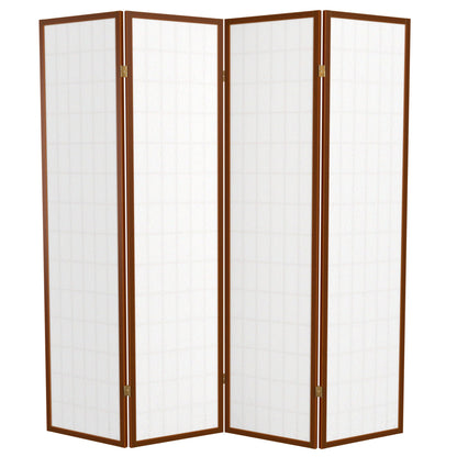 Red Lantern 6 ft. Tall Window Pane Shoji Screen - Walnut - 4 Panels