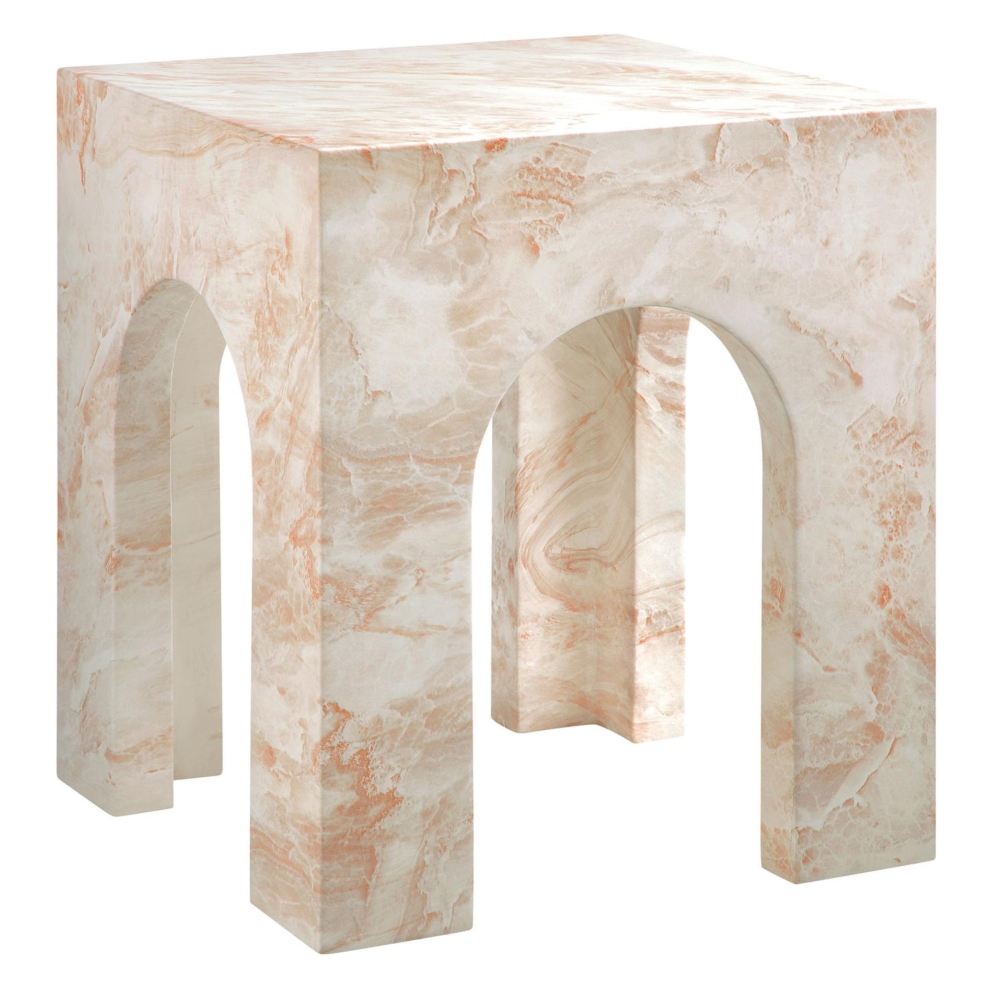 Modway Valen Arched Concrete Side Table with Faux Stone Finish in Honey Onyx