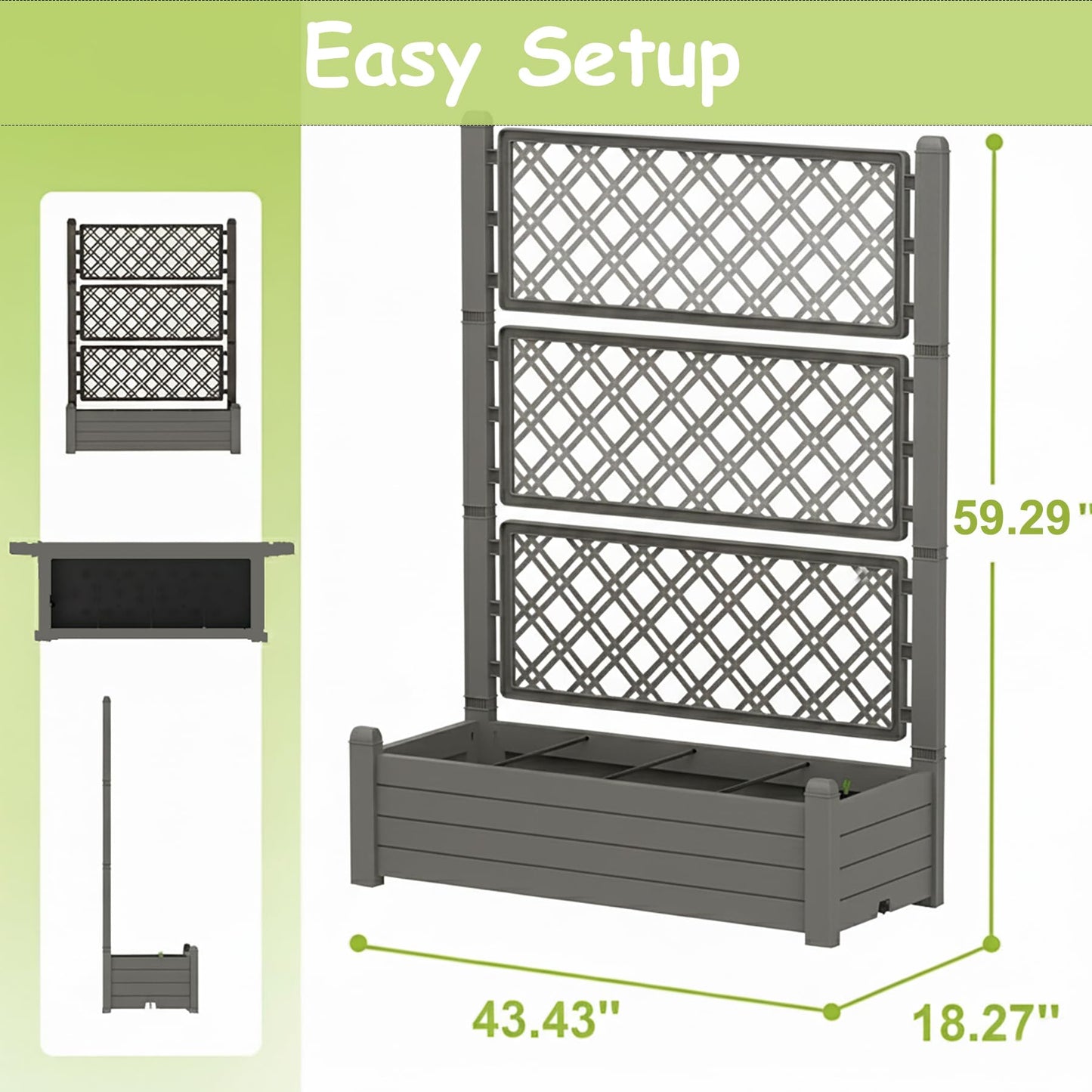 Tramull 5.' Tall Raised Garden Bed with Trellis, Self Watering Planter Box for Outdoor Climbing Plants Resin Garden Lattice for Vegetables, Flowers, Tomato & Vine with Drainage Holes (Coffee, 2 Pack)