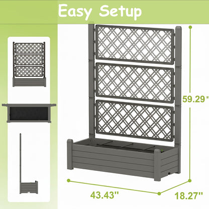 Tramull 5.' Tall Raised Garden Bed with Trellis, Self Watering Planter Box for Outdoor Climbing Plants Resin Garden Lattice for Vegetables, Flowers, Tomato & Vine with Drainage Holes (Coffee, 2 Pack)