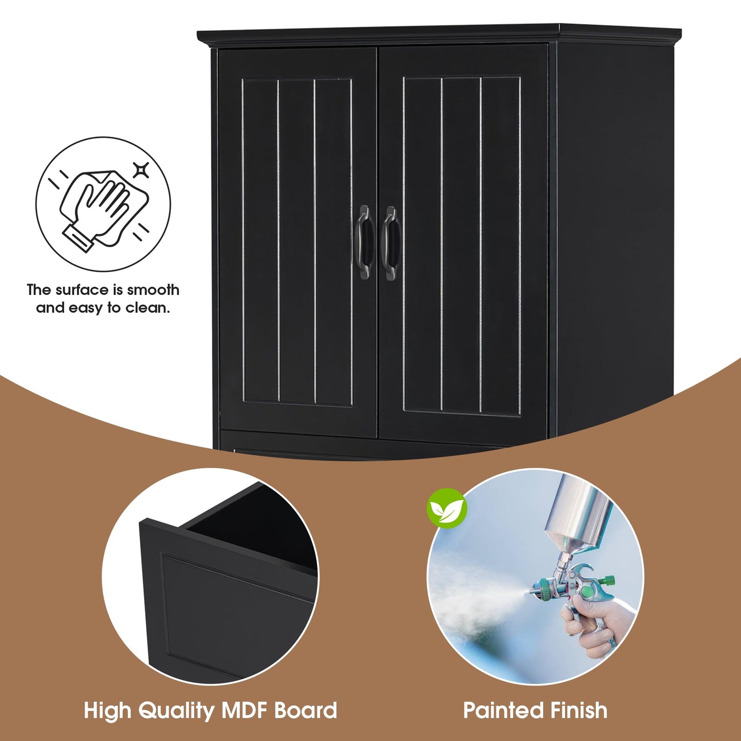 Virubi Tall Tilt Out Laundry Cabinet with 2 Tilt Out Laundry Hamper, Wood Bathroom Storage Cabinet with Doors,Drawers and Adjustable Shelves Freestanding (Black)