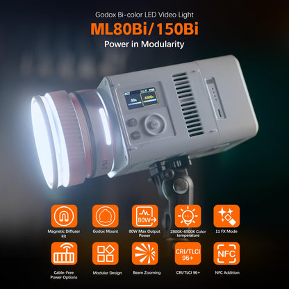 GODOX ML80BI LED Video Light with Battery,BI-Color 2800K-6500K,Portable Handheld Mini Led Photo Monolight,CRI 96+ TLCI 97+,29600Lux@1m,Support NFC&APP, for Photographers,Filmmakers,Studios