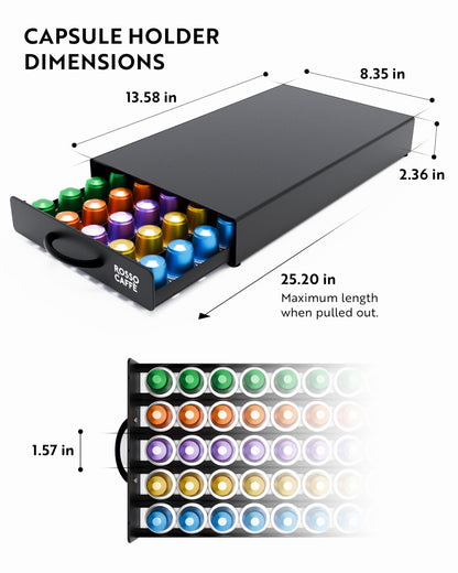 ROSSO CAFFÈ Coffee Capsule Drawer Organizer Compatible with Nespresso Original Machines, Holds 45 Capsules, Space-Saving Countertop Storage, Sleek Design