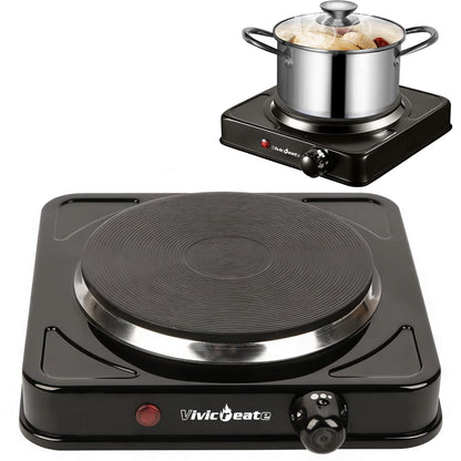 Vivicreate Electric Hot Plate, Portable Countertop Electric Cooktop, Adjustable Temperature Control, 110V Extra Burner for Apartment, Dorm, RV, Small Kitchen (Single Cast Iron Burner)