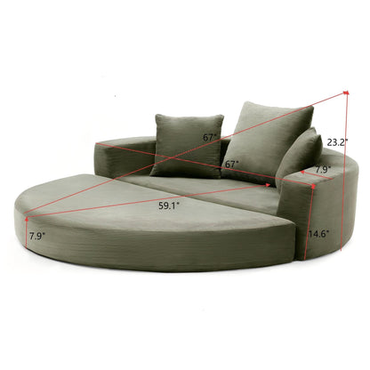 KEIKI 67" Corduroy Convertible Circular Floor Sofa Bed,Multi-Functional Adjustable Futon Couch for Living Room Apartment Office,No Assembly