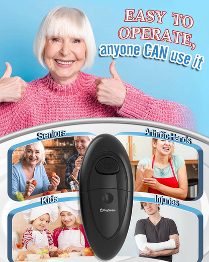 Electric Can Opener, One-Touch Automatic Hands Free Can Opener with Smooth Edge, Battery Operated, Safe & Easy for Seniors with Arthritis, Kitchen, Left-Handed & Weak Hands (Black)